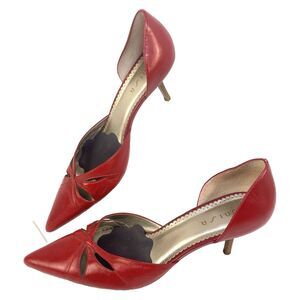 UNISA Viscate  Pumps Size 7.5 B Red leather pointed toe kitten heels Y2K Retro *